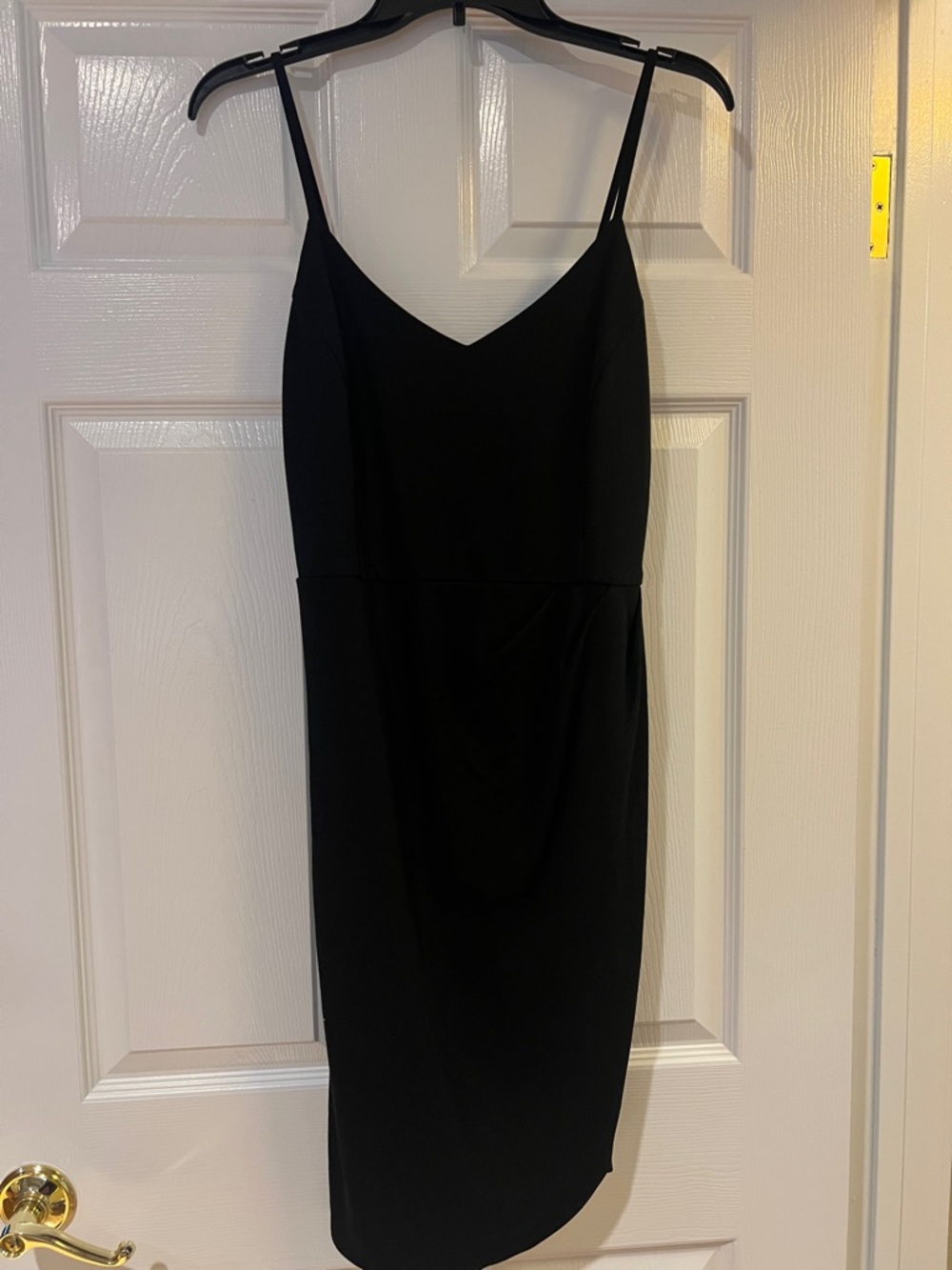 Women's Black Midi Slip Dress with V-Neck